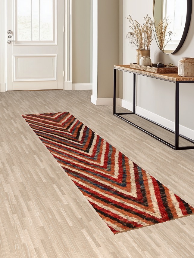 Chevron Style Wool Moroccan Oriental Runner Rug 2x10