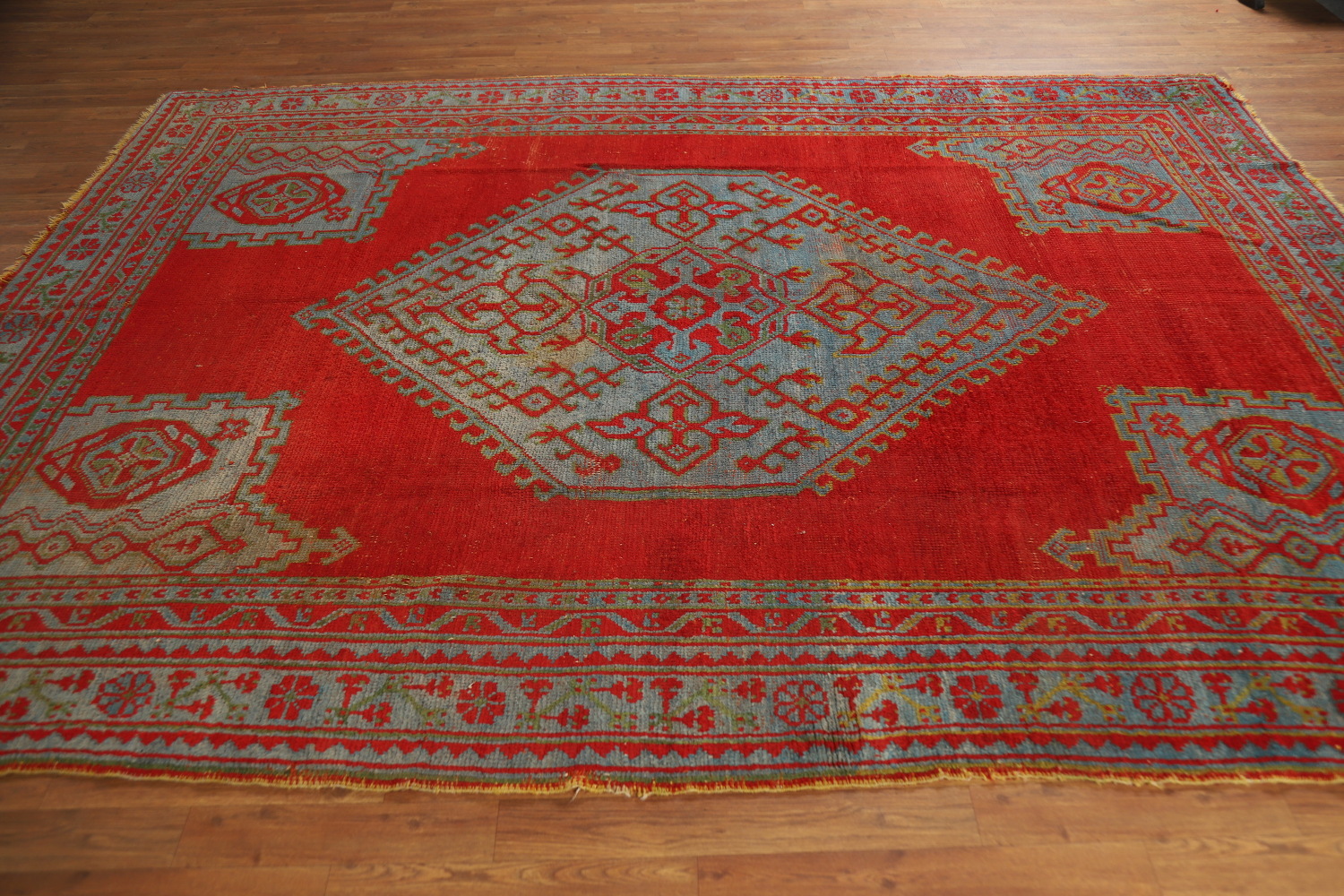 Pre-1900 Antique Vegetable Dye Oushak Turkish Area Rug 7x10