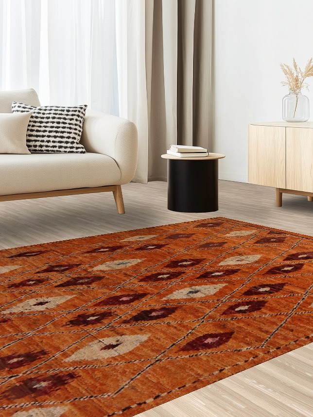 Handmade Orange Moroccan Oriental Area Rug 6x8