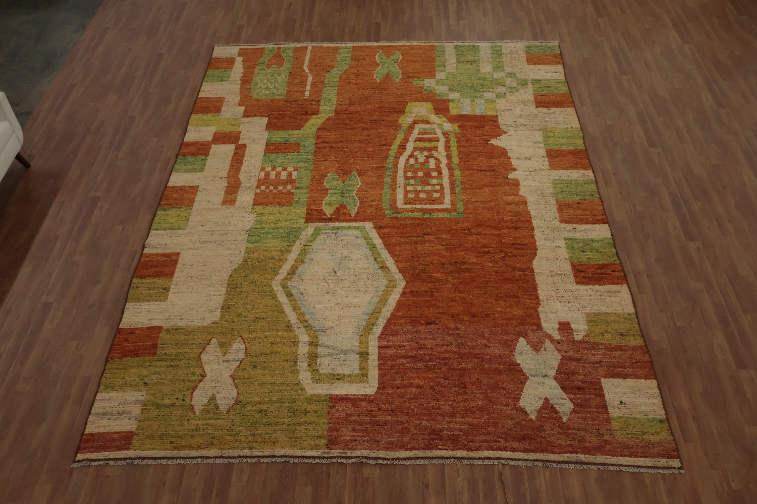 Vibrant Geometric Accents Wool Moroccan Large Rug 10x14