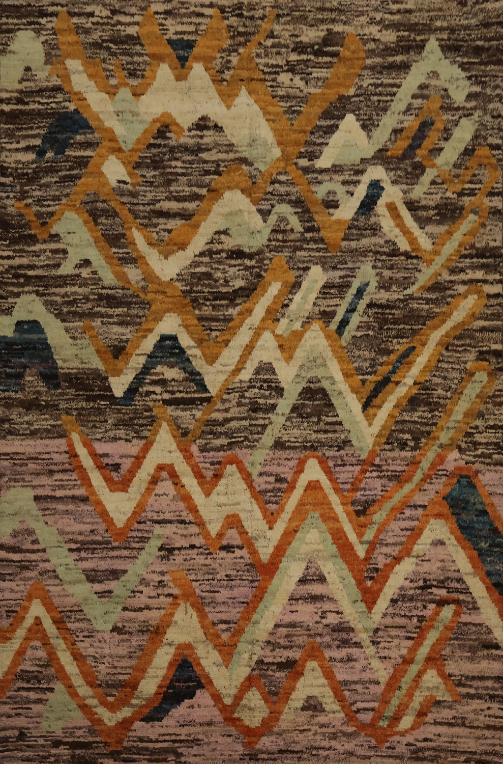 Zigzag Design Moroccan Area Rug 9x12 with Earthy Tones and Patterns