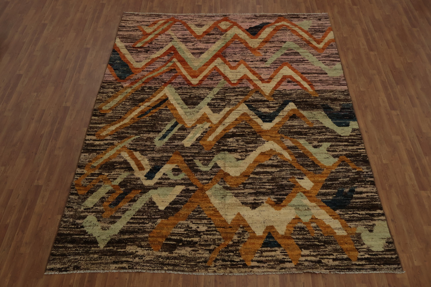 Zigzag Design Moroccan Area Rug 9x12 with Earthy Tones and Patterns