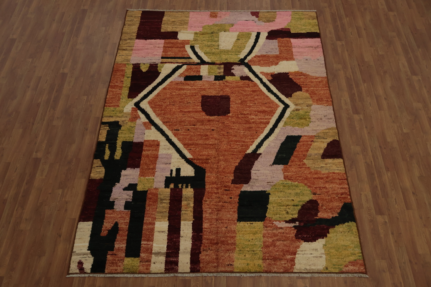 Modern Abstract Wool Moroccan Area Rug 7x10 with Earthy Hues