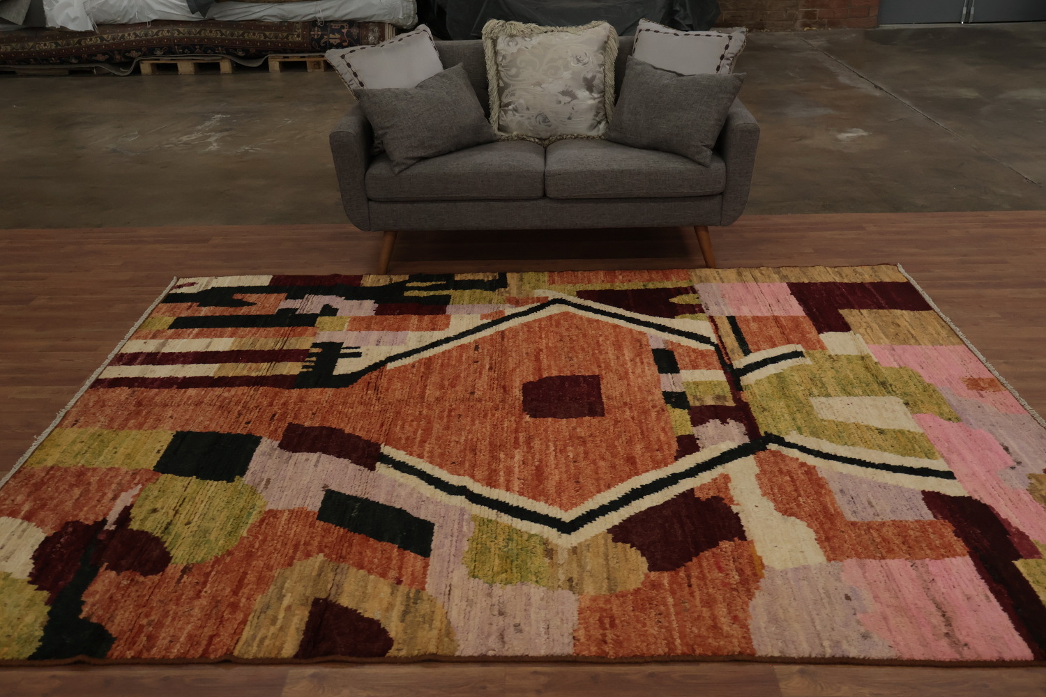 Modern Abstract Wool Moroccan Area Rug 7x10 with Earthy Hues
