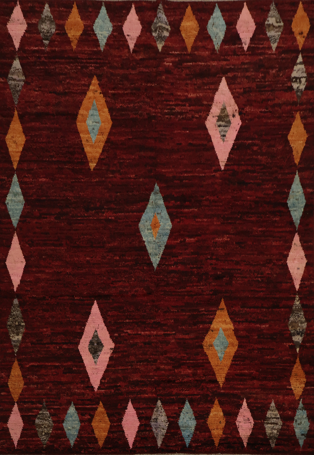 Elegant Red Moroccan Area Rug 8x10 with Color Diamond Accents
