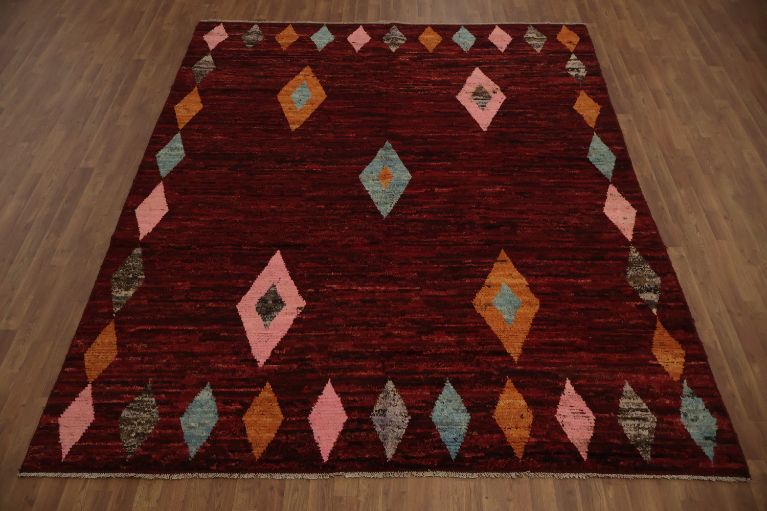 Elegant Red Moroccan Area Rug 8x10 with Color Diamond Accents