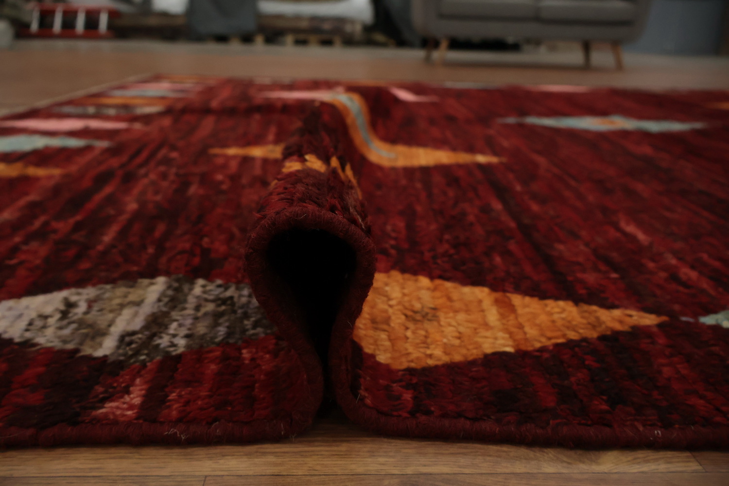Elegant Red Moroccan Area Rug 8x10 with Color Diamond Accents