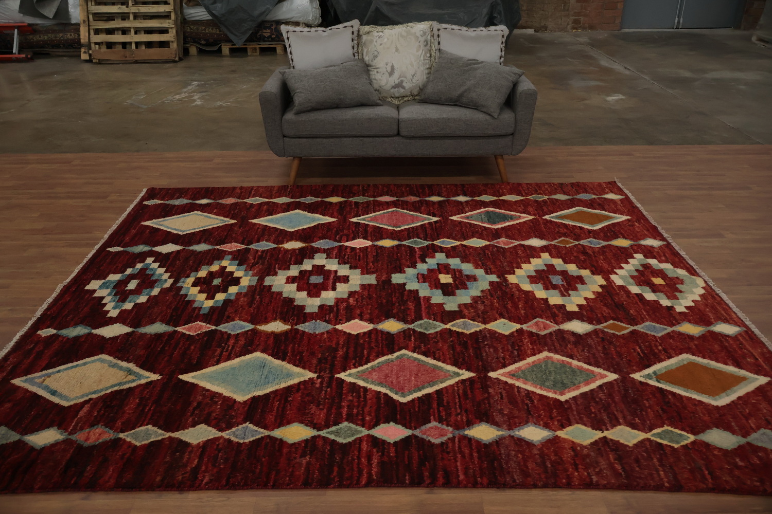 Vibrant Diamond Patterns Moroccan Handmade Area Rug 8x10