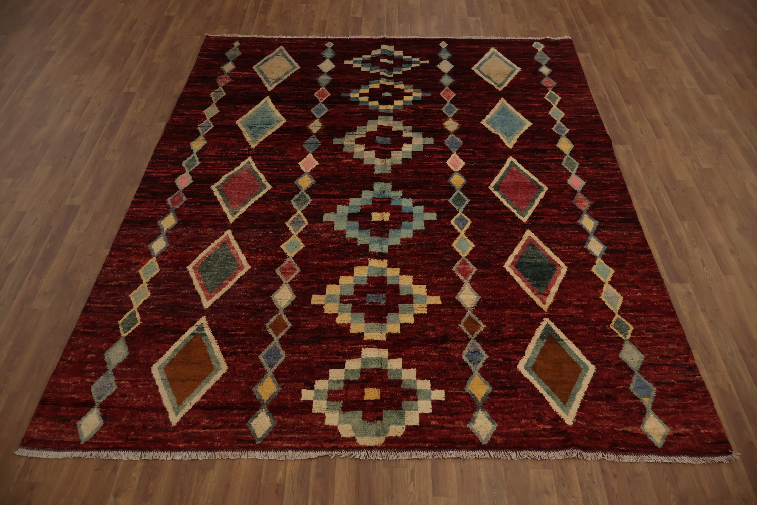 Vibrant Diamond Patterns Moroccan Handmade Area Rug 8x10