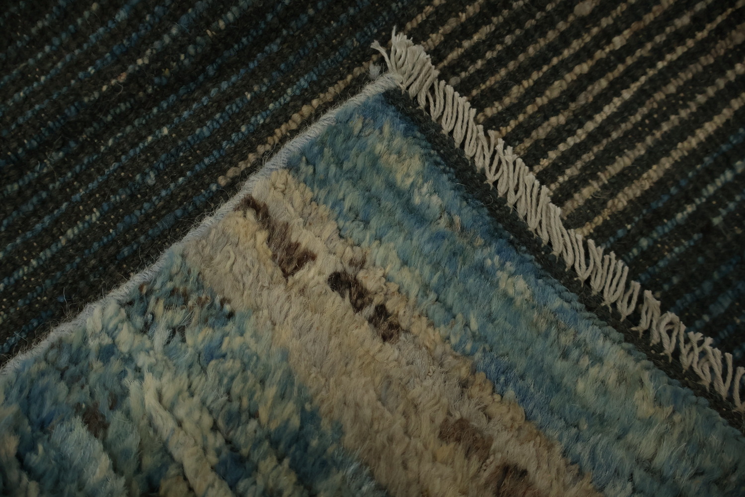 Chic Blocks Moroccan Area Rug 6x9 in Subtle Blue and Beige