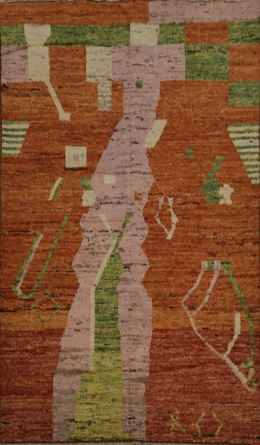 Orange Wool Moroccan Oriental Area Rug 7x10