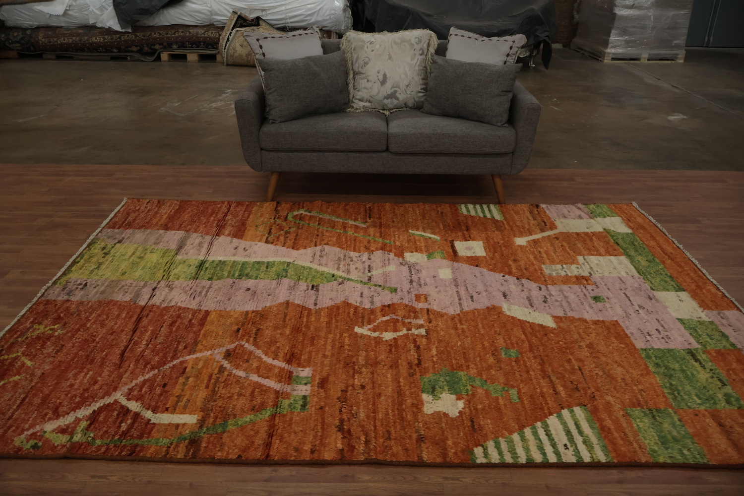 Orange Wool Moroccan Oriental Area Rug 7x10
