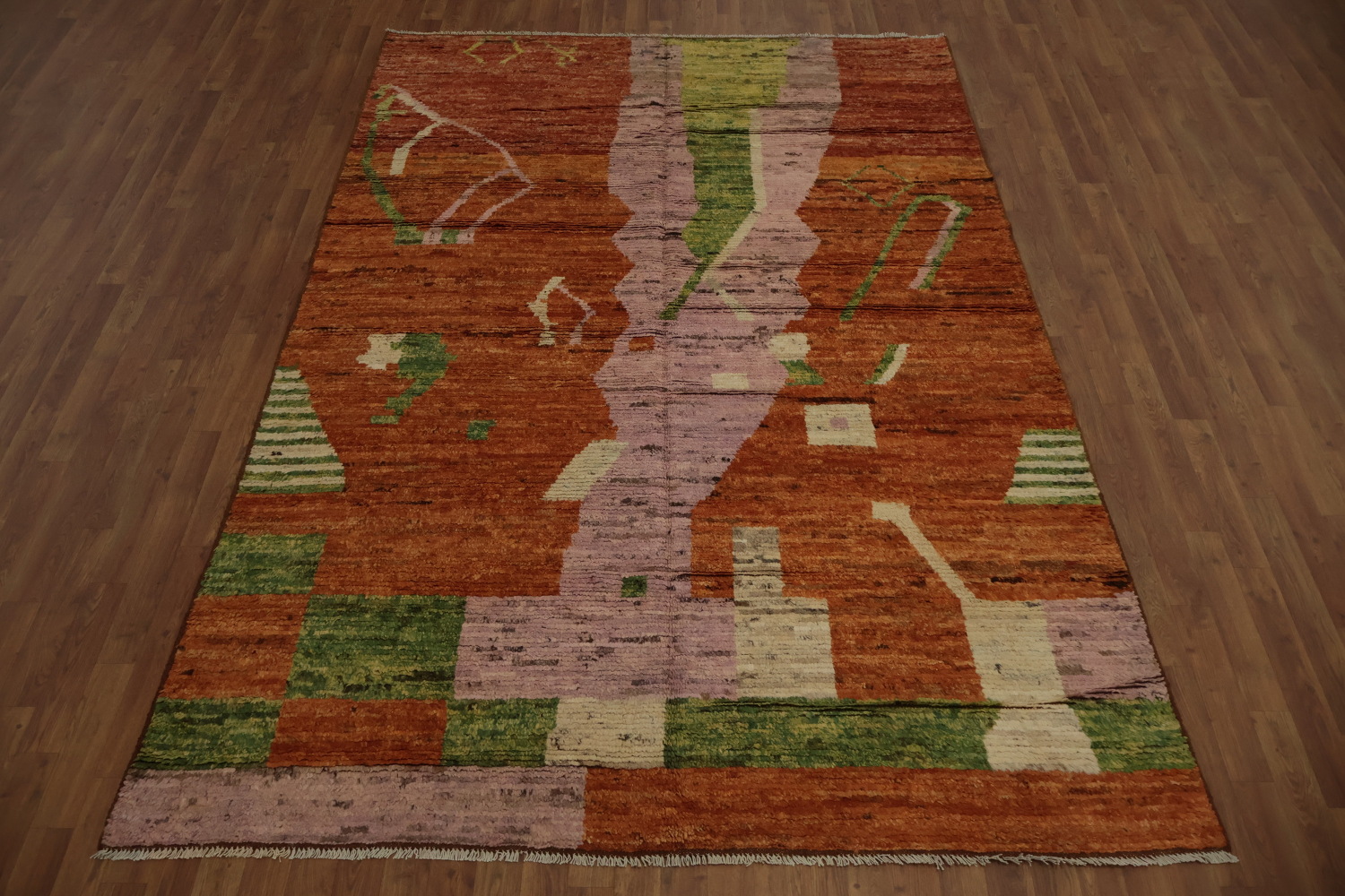 Orange Wool Moroccan Oriental Area Rug 7x10