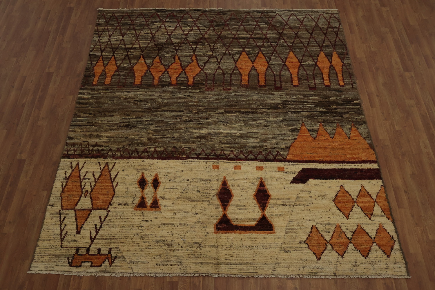 Geometric Handcrafted Moroccan Area Rug 9x10 with Earthy Patterns