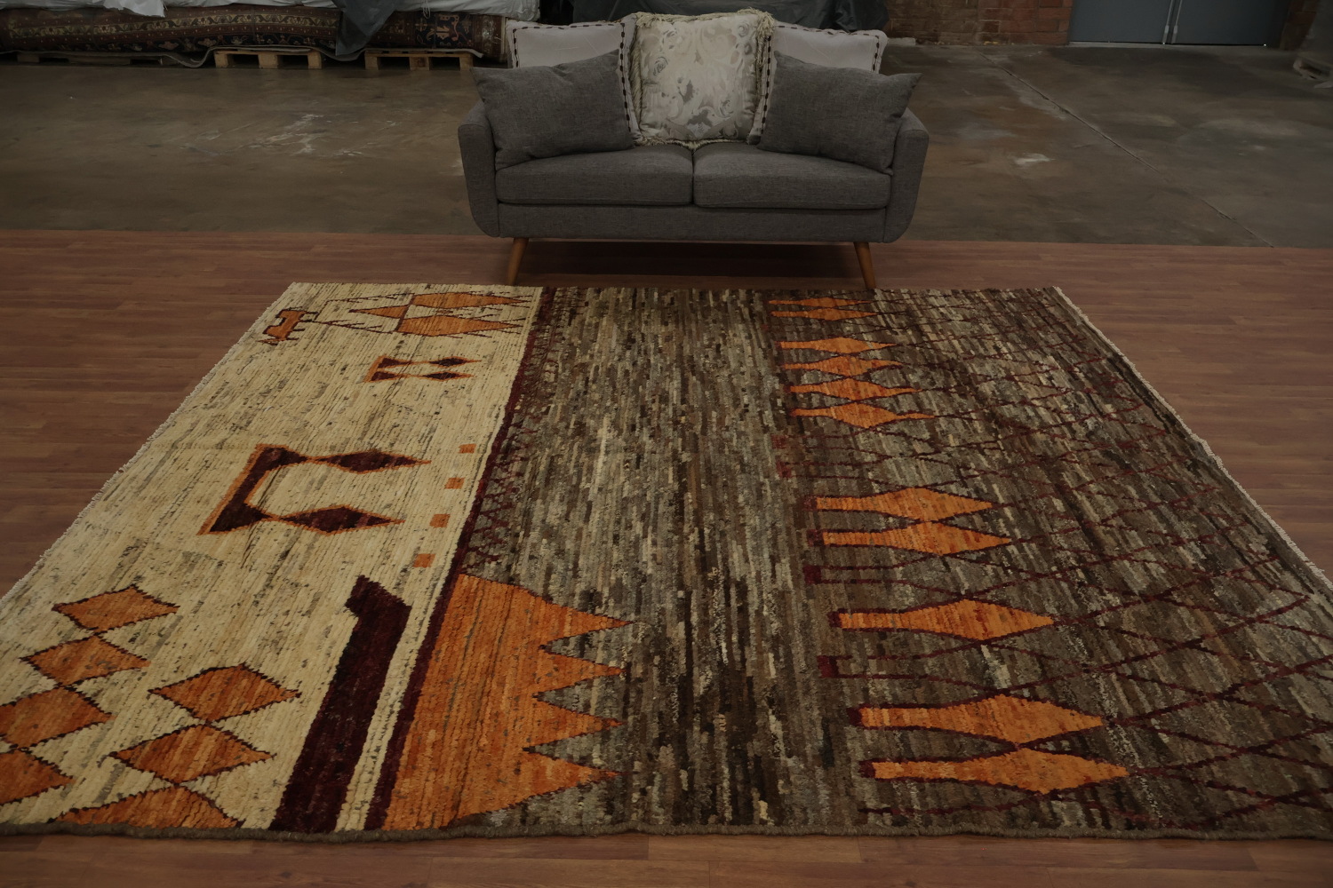 Geometric Handcrafted Moroccan Area Rug 9x10 with Earthy Patterns