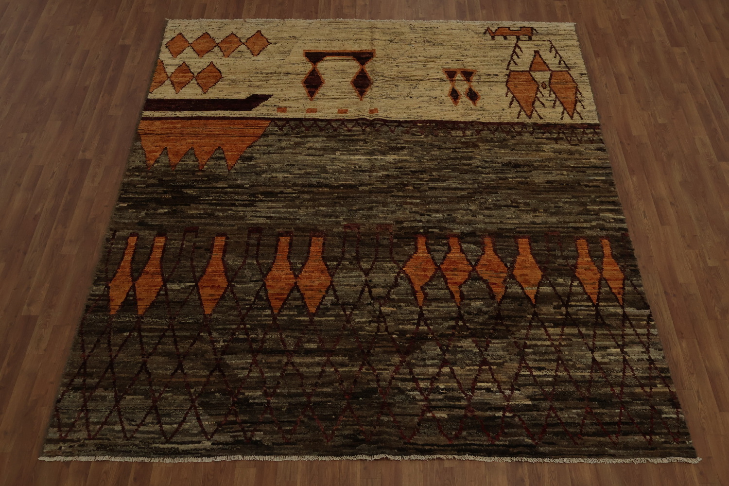 Geometric Handcrafted Moroccan Area Rug 9x10 with Earthy Patterns