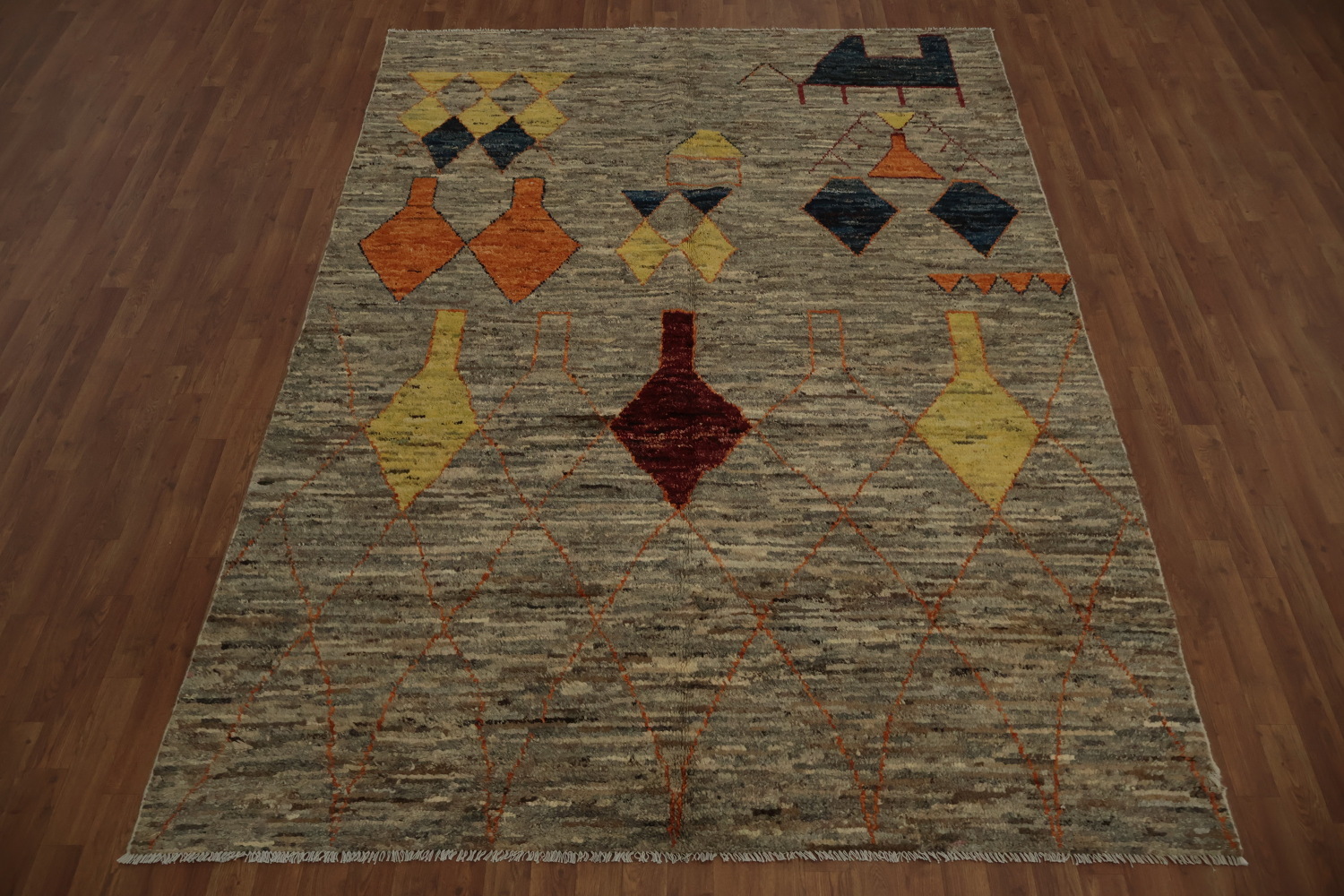 Artisanal Moroccan Area Rug 7x10 with Dynamic Geometric Patterns