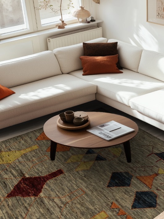 Artisanal Moroccan Area Rug 7x10 with Dynamic Geometric Patterns