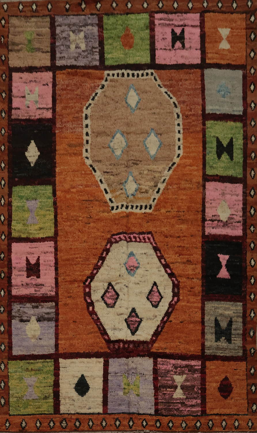 Artistic Moroccan Area Rug 7x10 with Eye-Catching Multicolored Borders