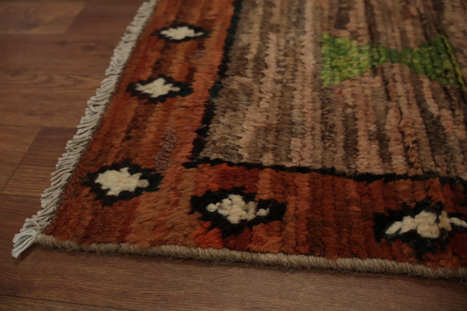 Artistic Moroccan Area Rug 7x10 with Eye-Catching Multicolored Borders