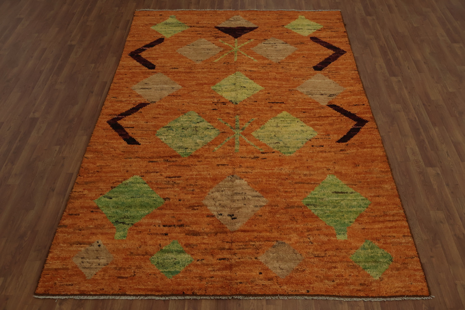 Orange Wool Handmade Moroccan Oriental Area Rug 7x10