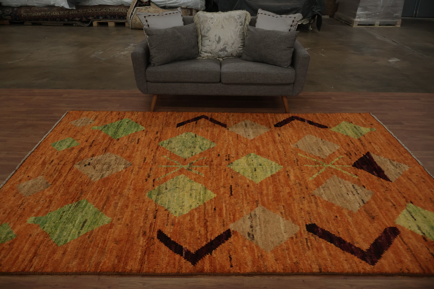 Orange Wool Handmade Moroccan Oriental Area Rug 7x10