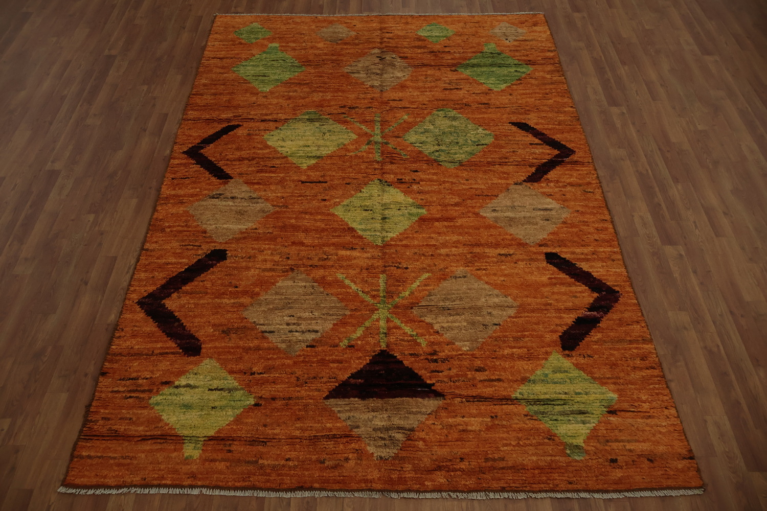 Orange Wool Handmade Moroccan Oriental Area Rug 7x10