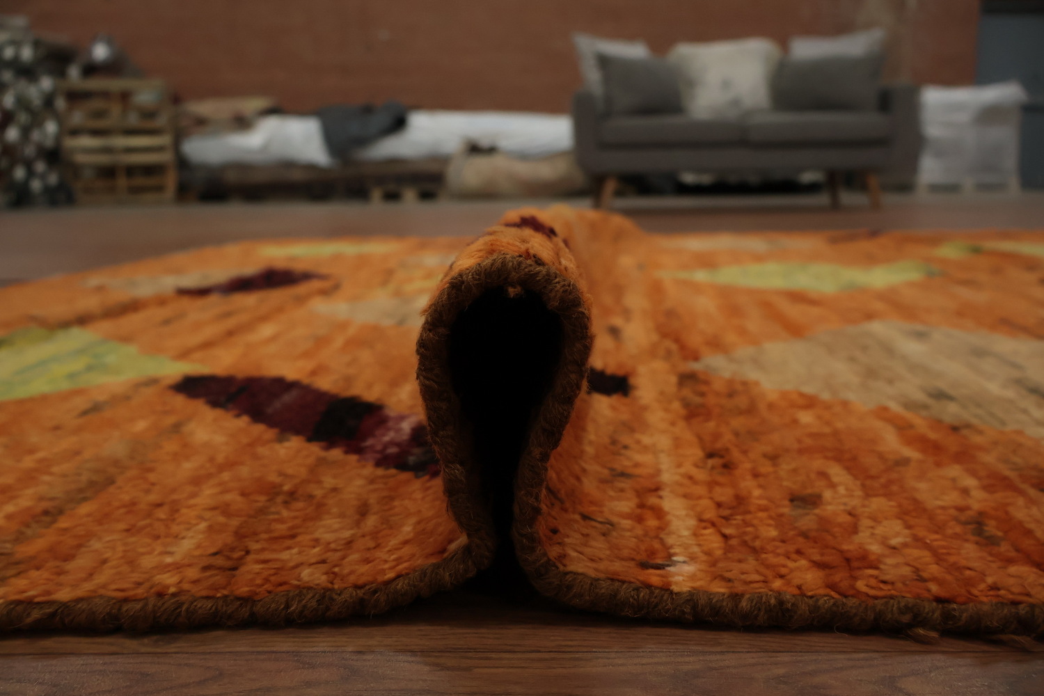 Orange Wool Handmade Moroccan Oriental Area Rug 7x10