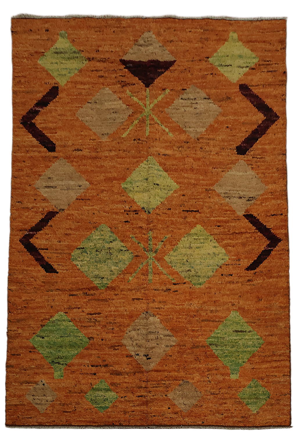Orange Wool Handmade Moroccan Oriental Area Rug 7x10