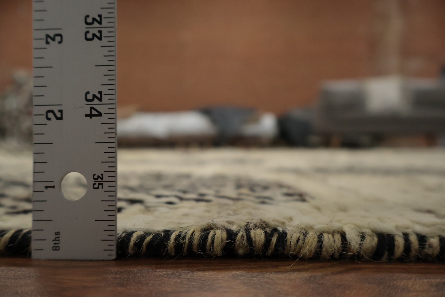 Chic Moroccan Area Rug 7x9 with Distinct Black Leaf Designs