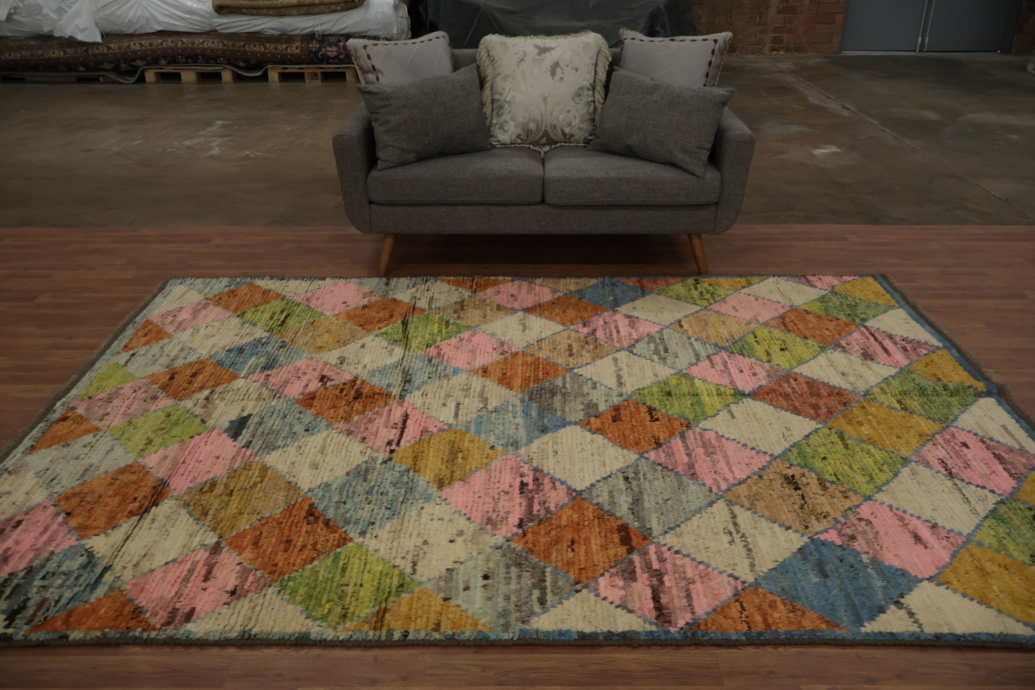 Vibrant Moroccan Area Rug 7x10 with Multicolored Geometric Patterns