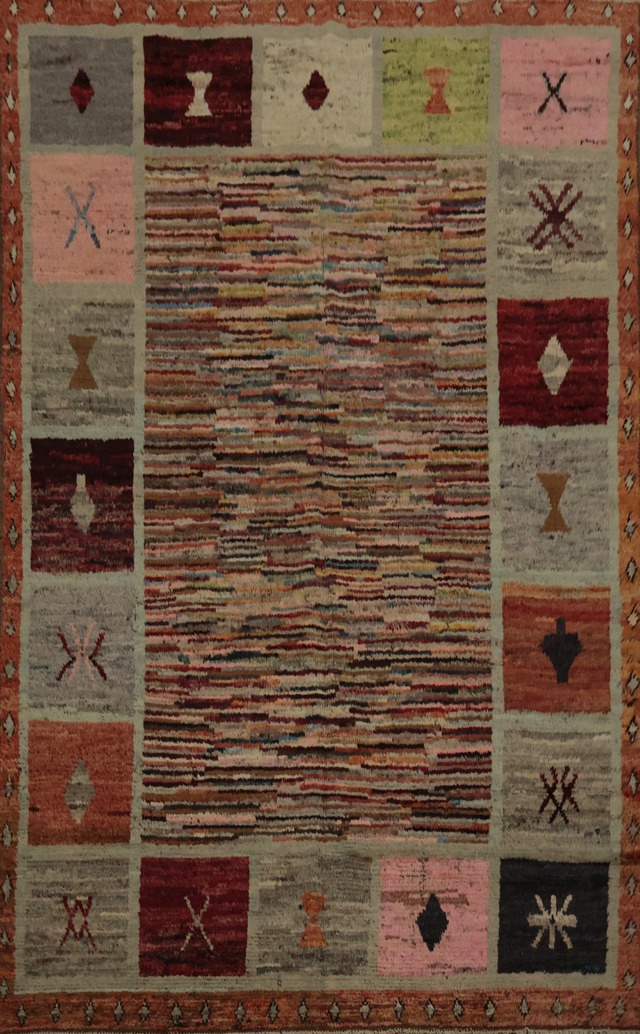 Moroccan Area Rug 7x10 with Colorful Geometric Border Patterns