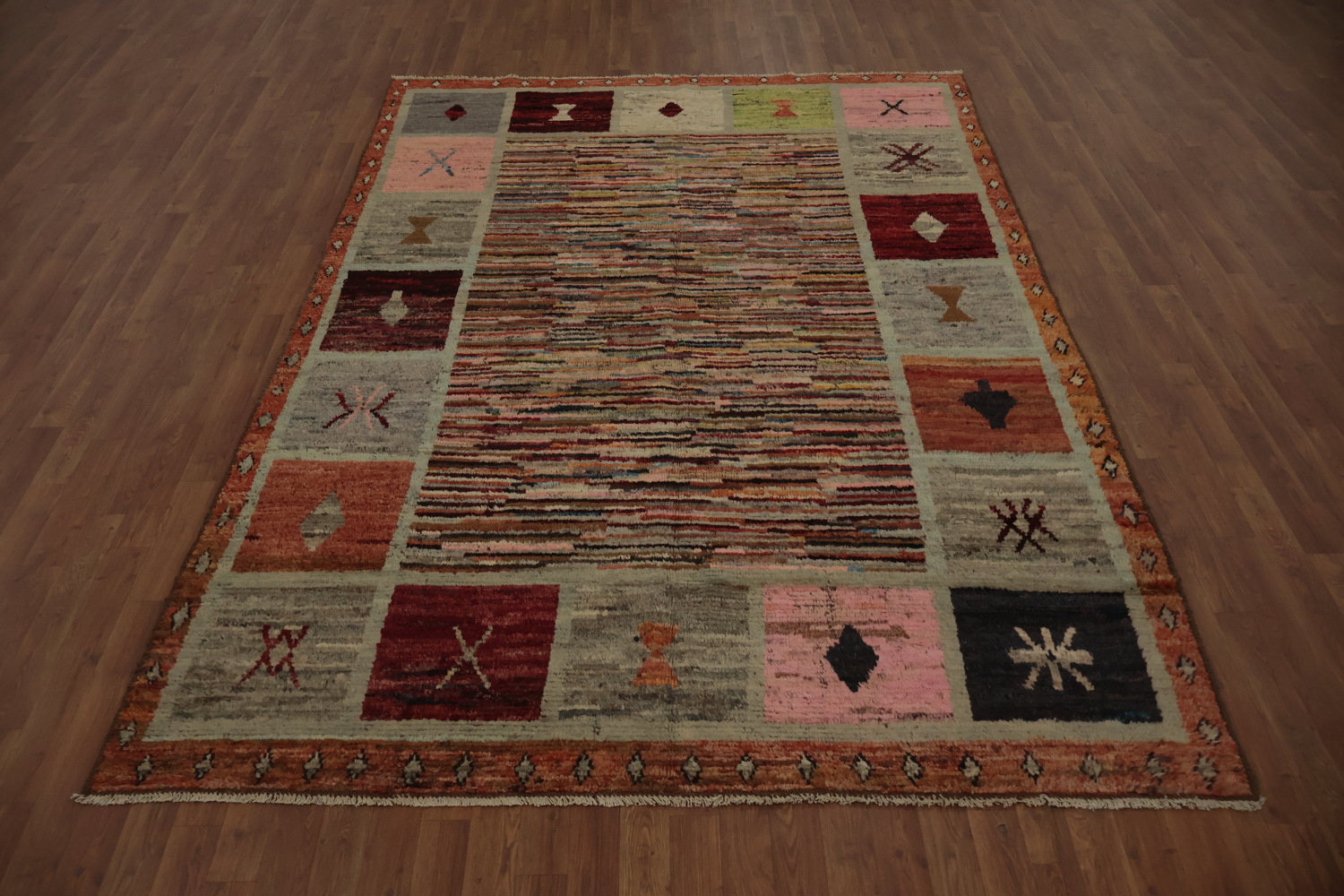 Moroccan Area Rug 7x10 with Colorful Geometric Border Patterns