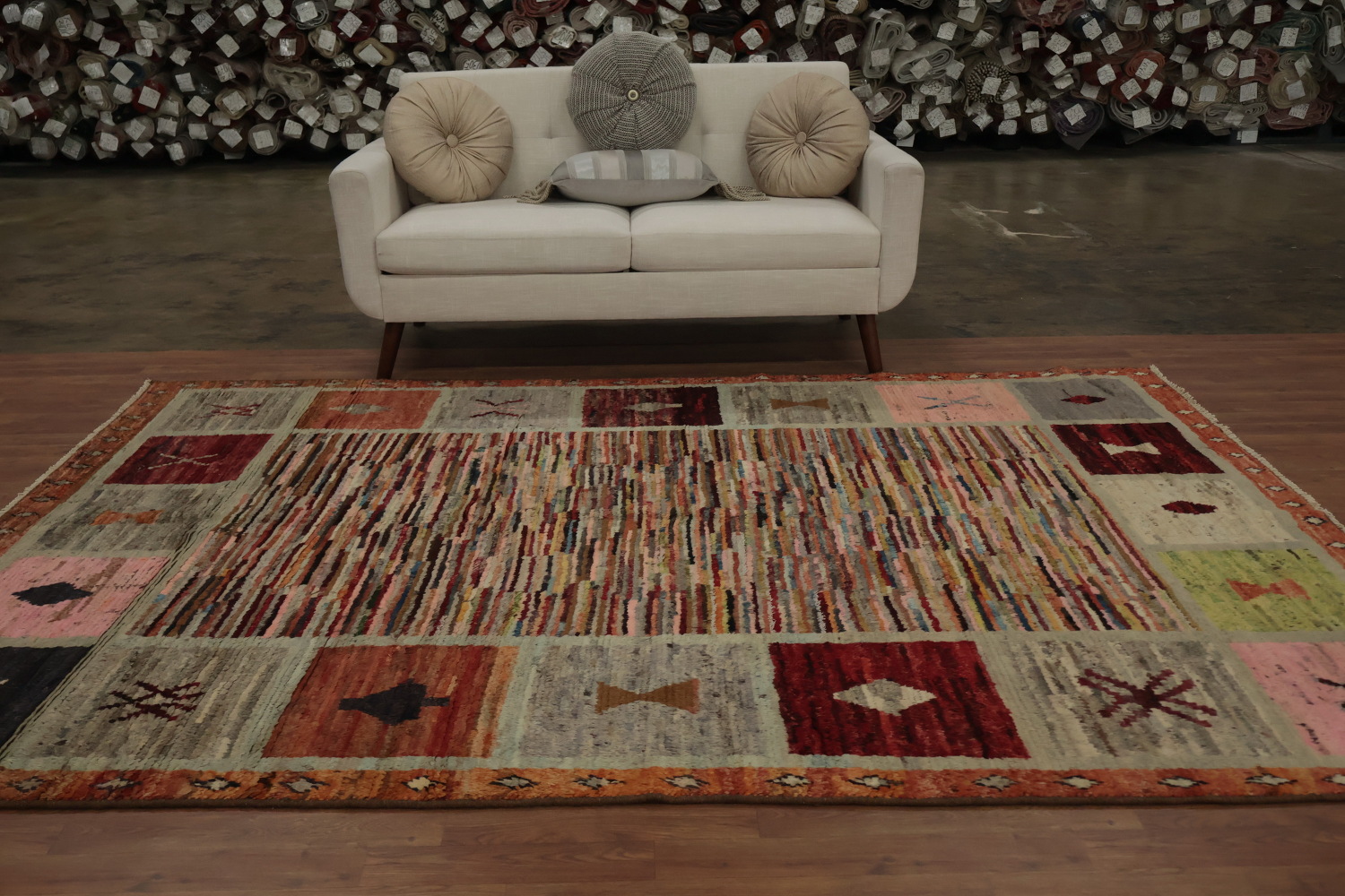 Moroccan Area Rug 7x10 with Colorful Geometric Border Patterns