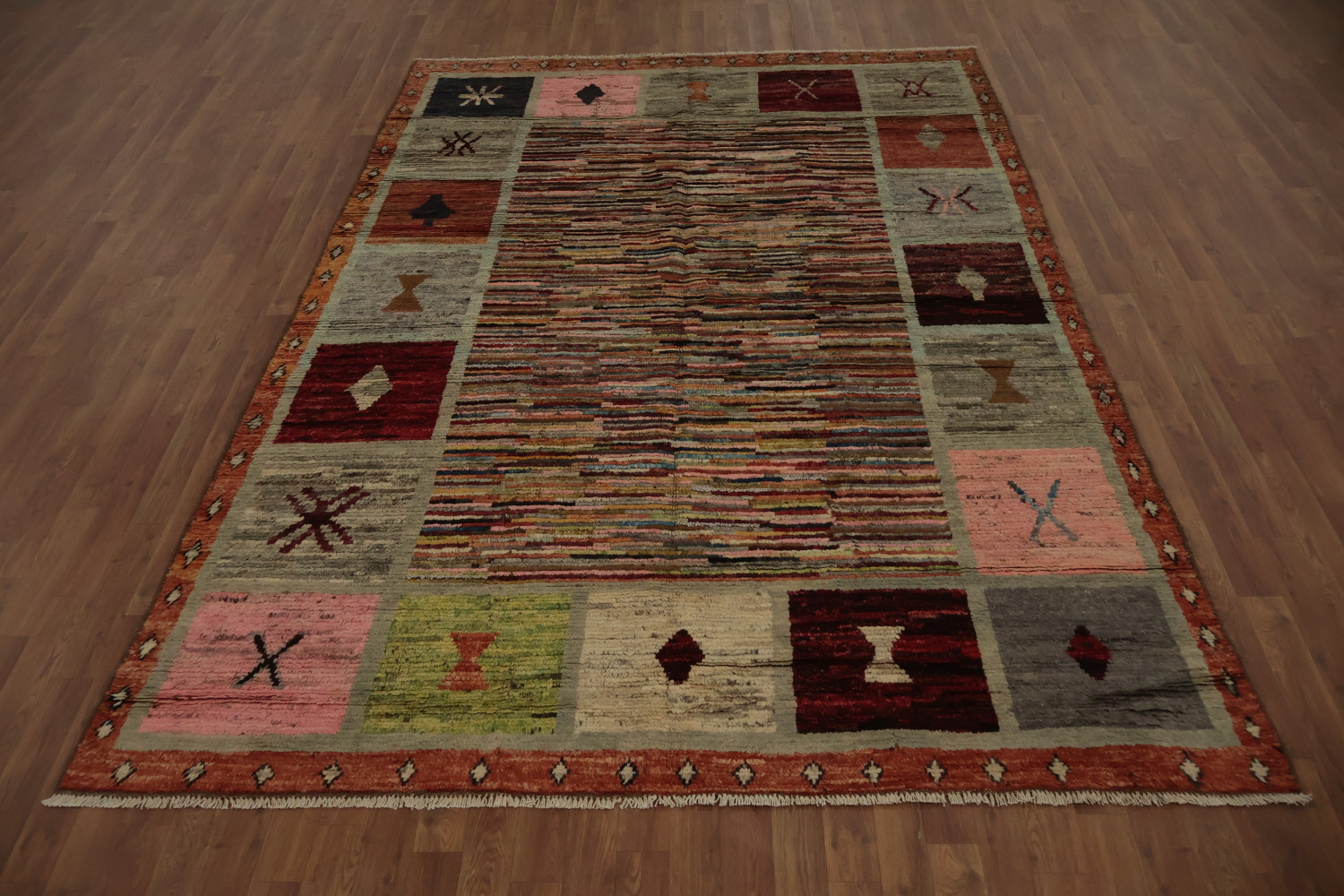 Moroccan Area Rug 7x10 with Colorful Geometric Border Patterns
