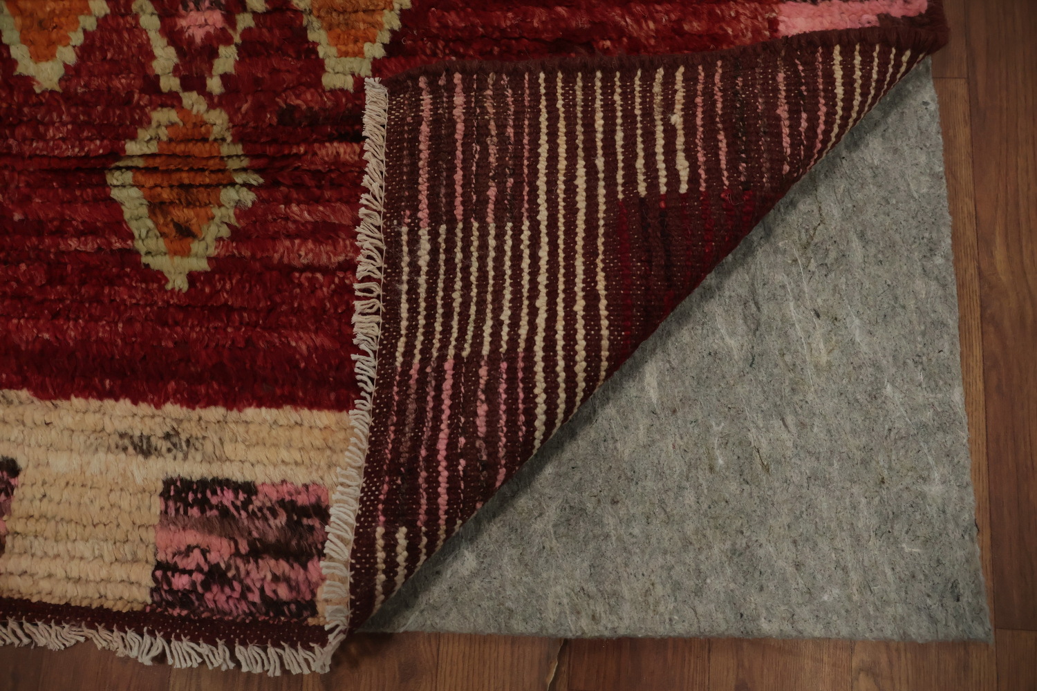 Artisan Moroccan Area Rug 7x10 in Luxe Red with Diamonds Accent