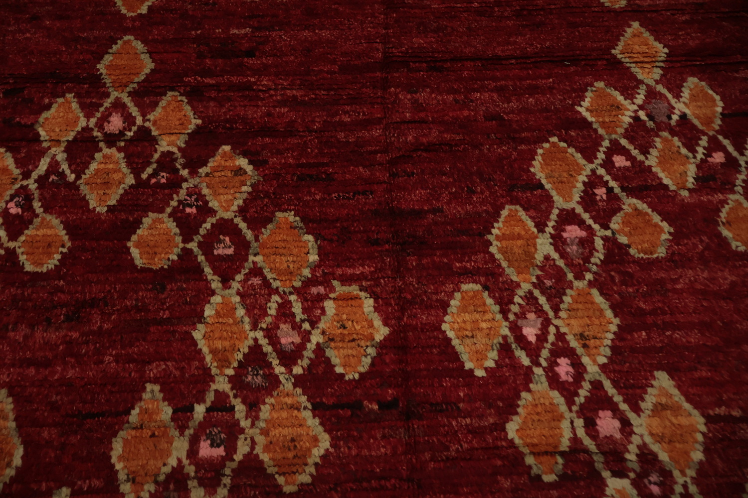 Artisan Moroccan Area Rug 7x10 in Luxe Red with Diamonds Accent