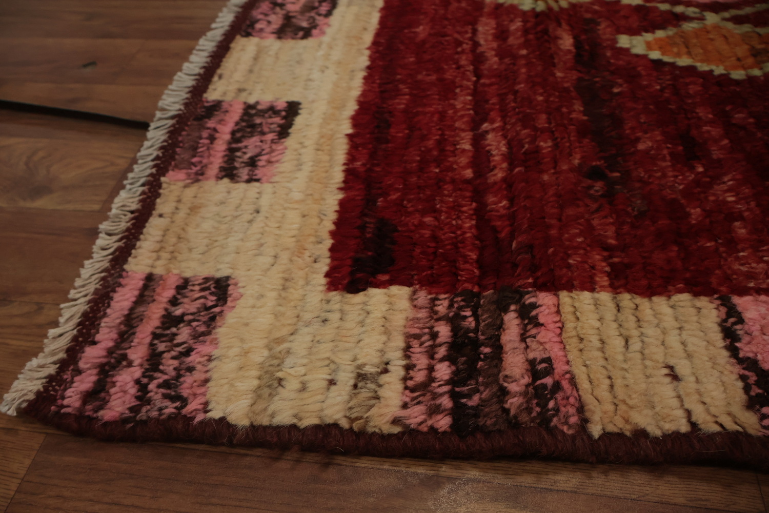 Artisan Moroccan Area Rug 7x10 in Luxe Red with Diamonds Accent