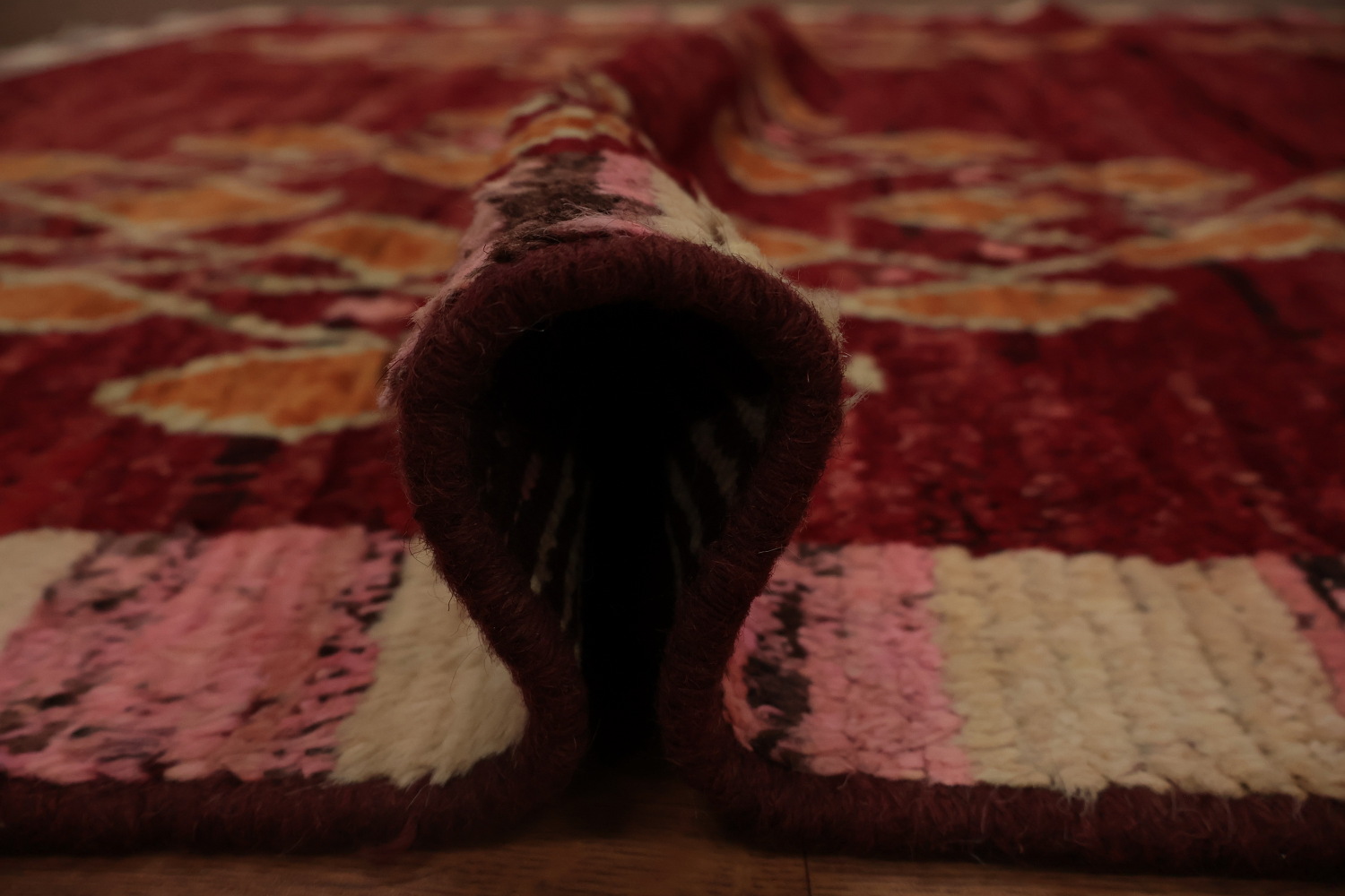 Artisan Moroccan Area Rug 7x10 in Luxe Red with Diamonds Accent