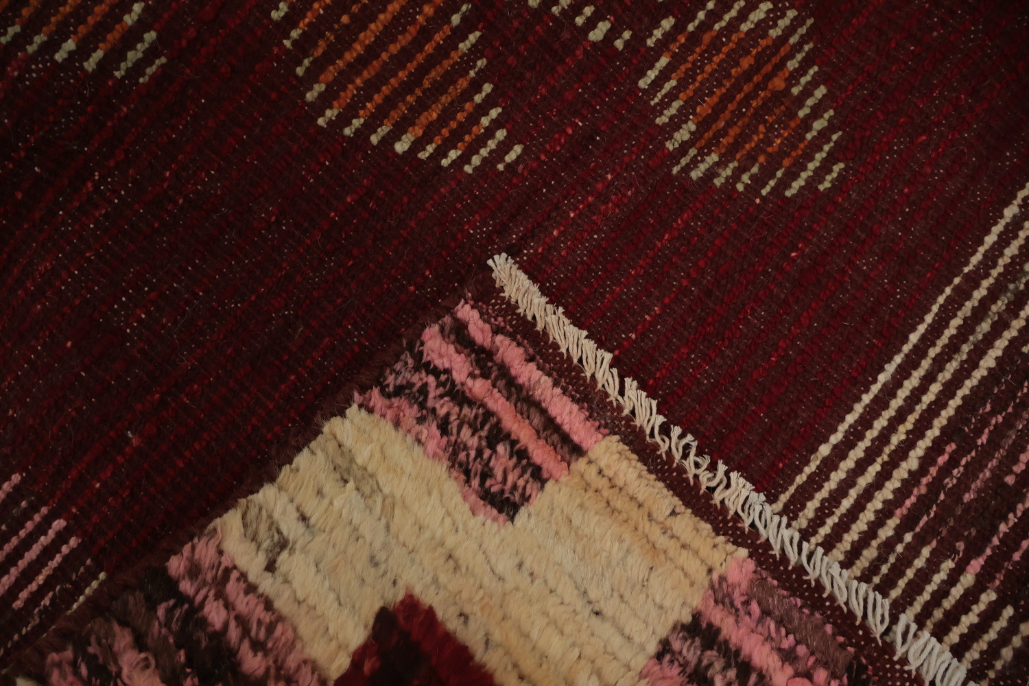 Artisan Moroccan Area Rug 7x10 in Luxe Red with Diamonds Accent