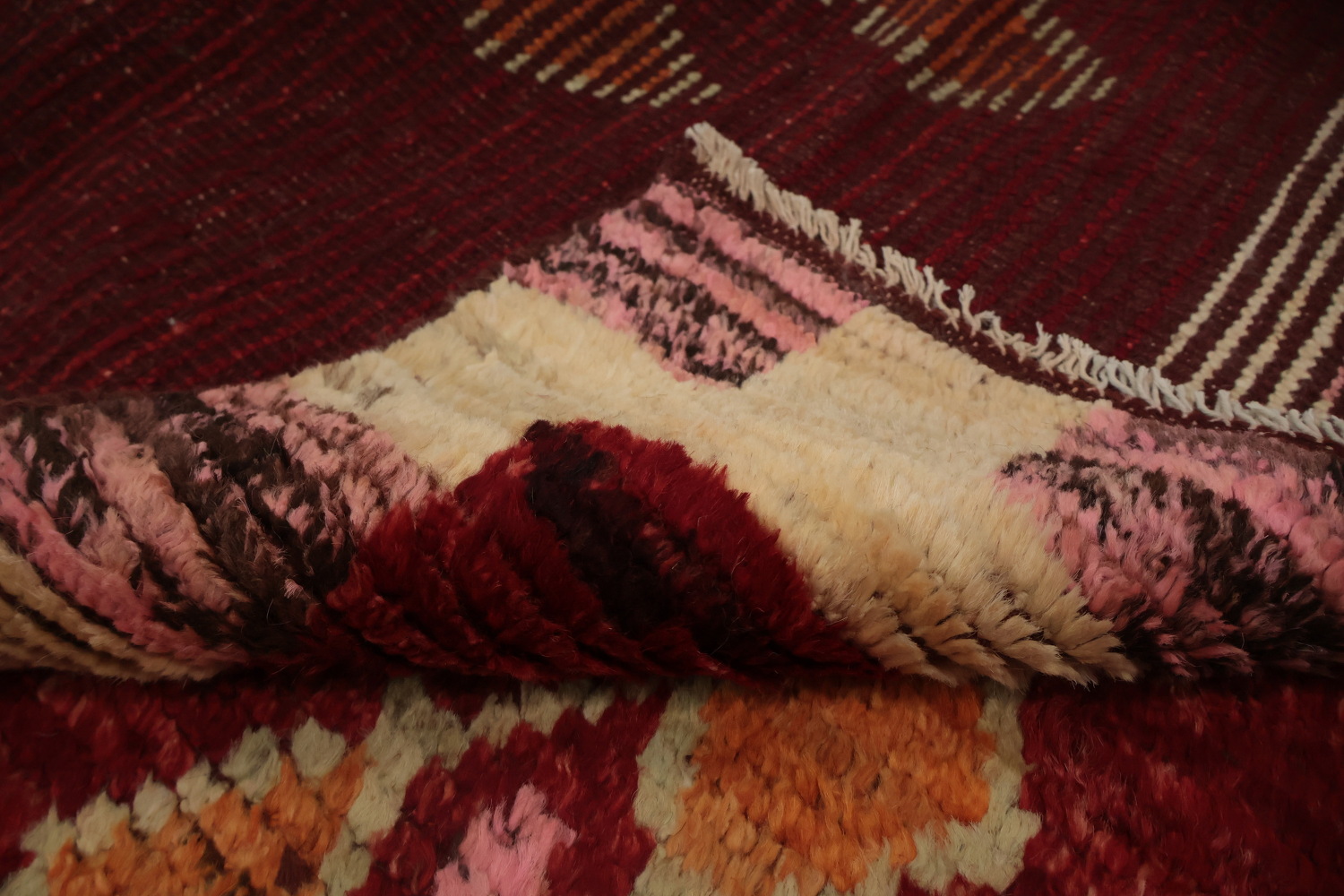 Artisan Moroccan Area Rug 7x10 in Luxe Red with Diamonds Accent