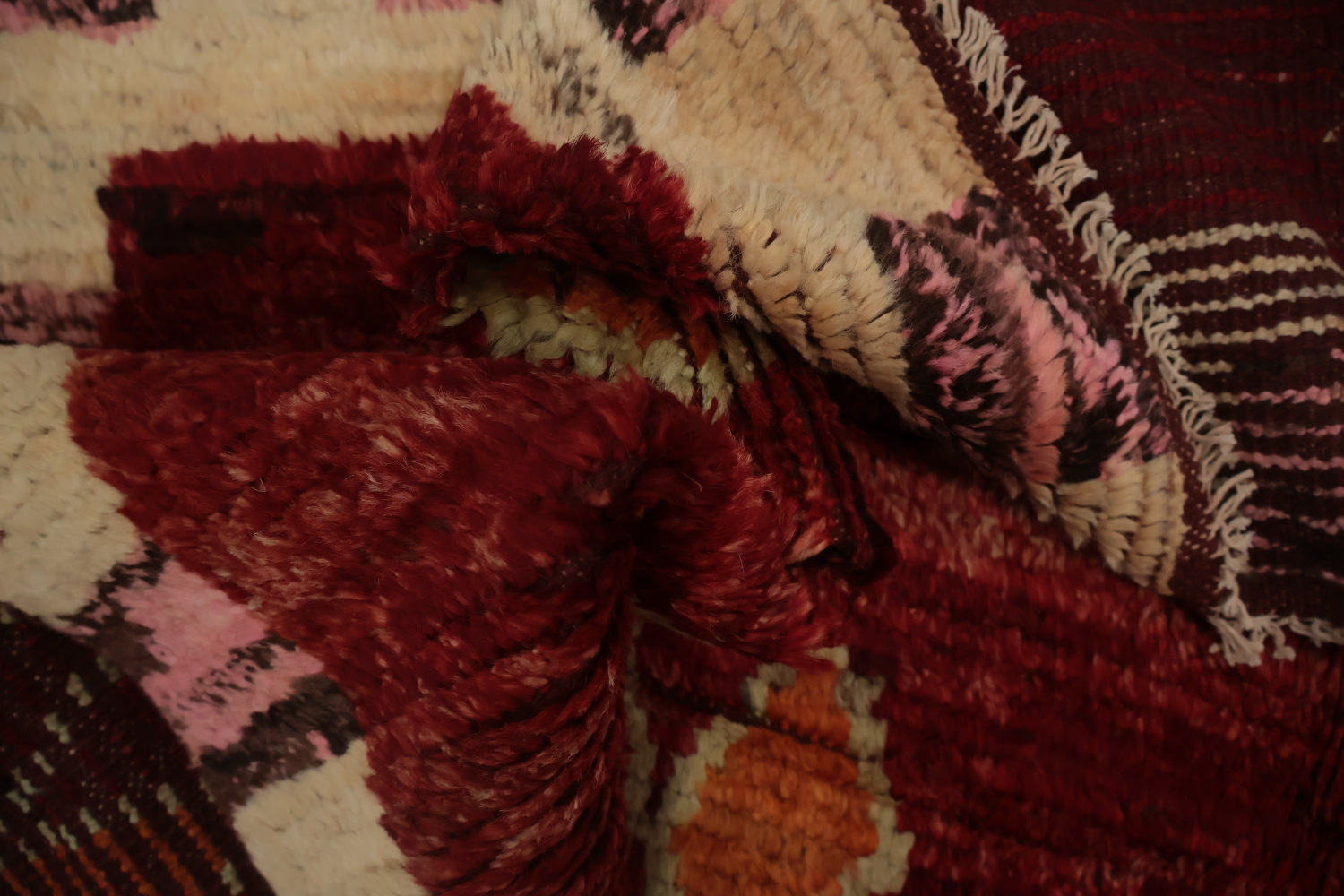 Artisan Moroccan Area Rug 7x10 in Luxe Red with Diamonds Accent