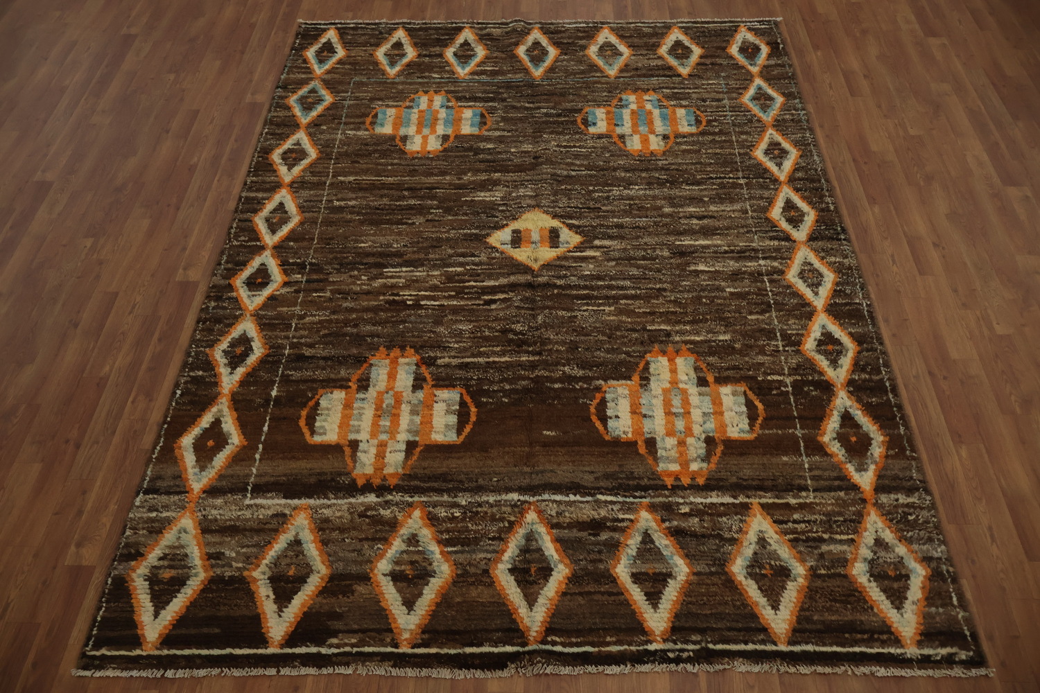 Warm and Cozy Moroccan Area Rug 7x9 with Ethnic Diamond Motifs
