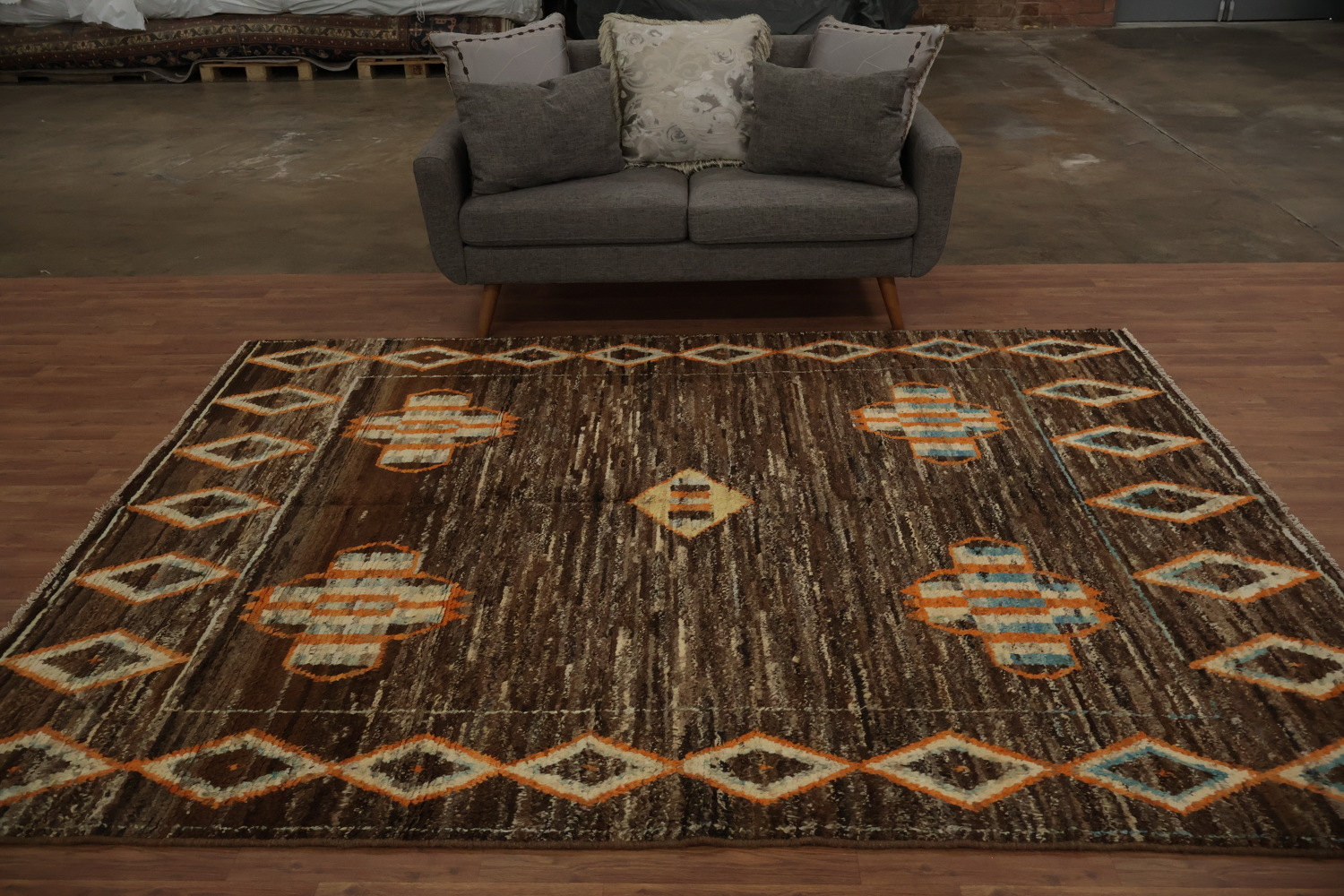 Warm and Cozy Moroccan Area Rug 7x9 with Ethnic Diamond Motifs