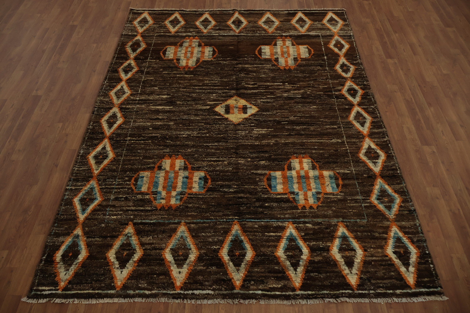 Warm and Cozy Moroccan Area Rug 7x9 with Ethnic Diamond Motifs