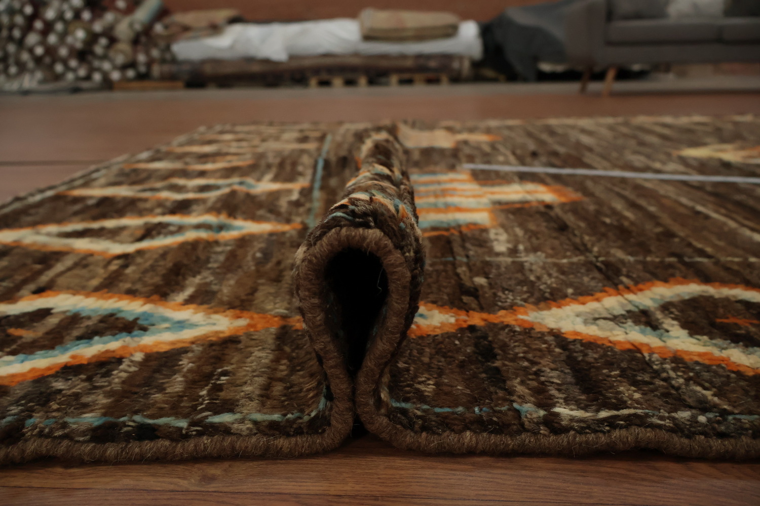 Warm and Cozy Moroccan Area Rug 7x9 with Ethnic Diamond Motifs