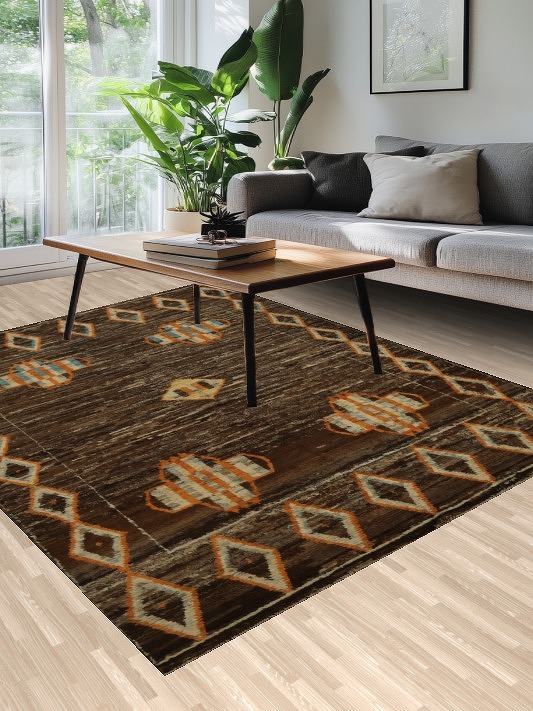 Warm and Cozy Moroccan Area Rug 7x9 with Ethnic Diamond Motifs