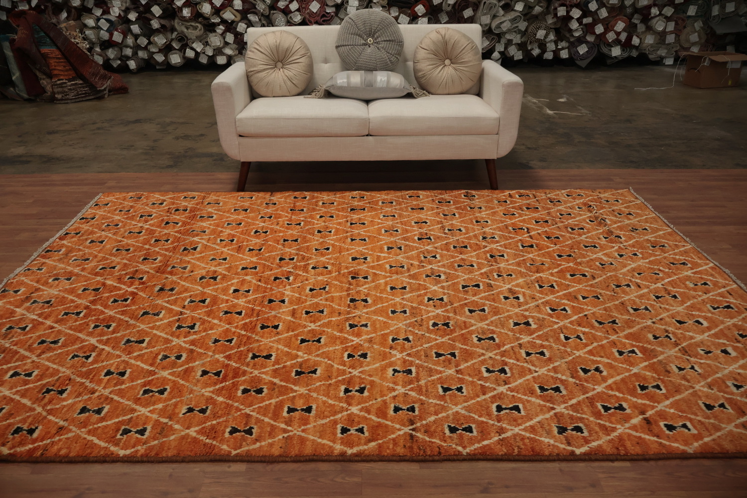 Elegant Orange Moroccan Area Rug 7x10 with Unique Patterns