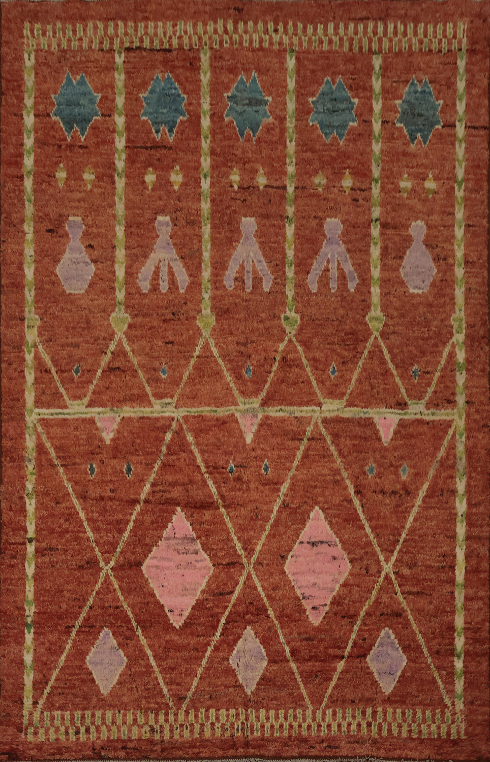 Handcrafted Rusty Wool Bohemian Moroccan Area Rug 7x10