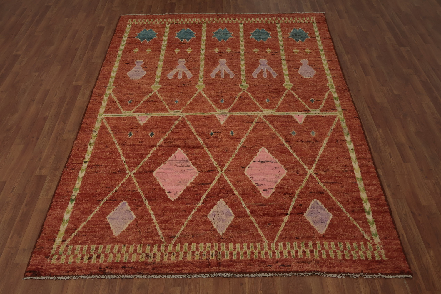 Handcrafted Rusty Wool Bohemian Moroccan Area Rug 7x10